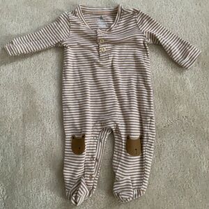 GAP Baby First Favourite Light Brown and White Stripes Footed Onesie